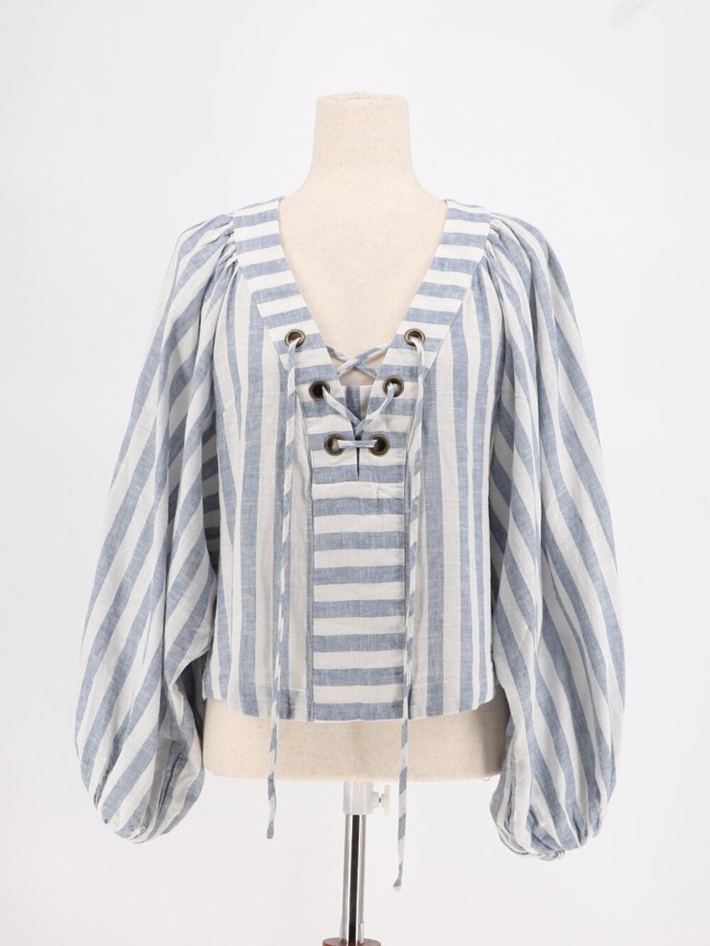 ANTHROPOLOGIE Linen Blend Dolman Lace Up Stripes Blouse Size S